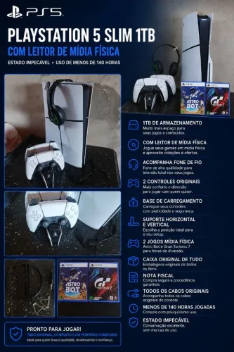 Vendo Playstation 5 slim 1tb com leitor de mídia física