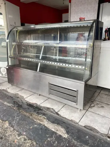 Balcão Refrigerador Pra Açougue inox 220V 1.74 MT 2 pista com Led Vidro curvado