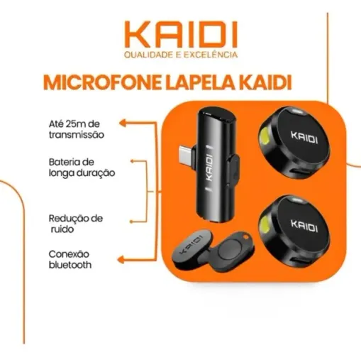 Kit de Microfone de Lapela Sem Fio Original Kaidi com 2 Unidades/para Celulares