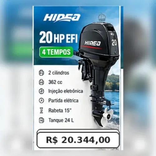 Motor de Popa Hidea 20 HP 4 tempos EFI Novo - HDEF20 EFI