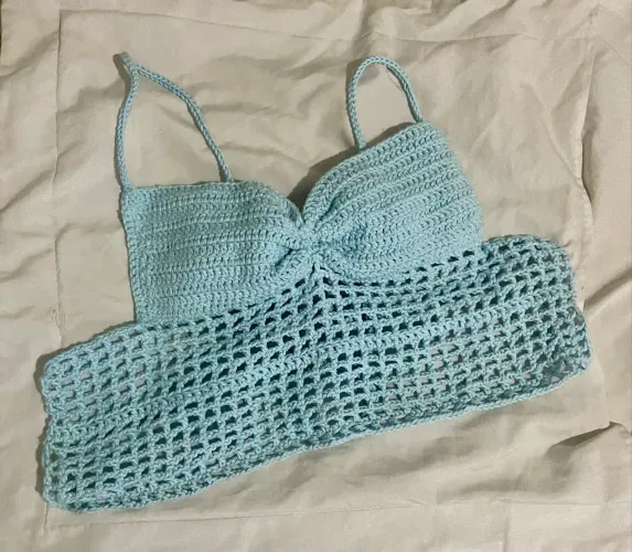 Top de Crochê Feminino Azul Claro - Artesanal
