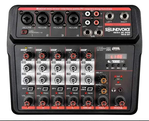 Mesa de Som - 6 Canais NOVA Soundvoice