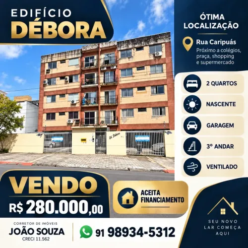 VENDO APARTAMENTO 2 QUARTOS GARAGEM EDIFIÍO DÉBORA RUA CARIPUNAS JURUNAS