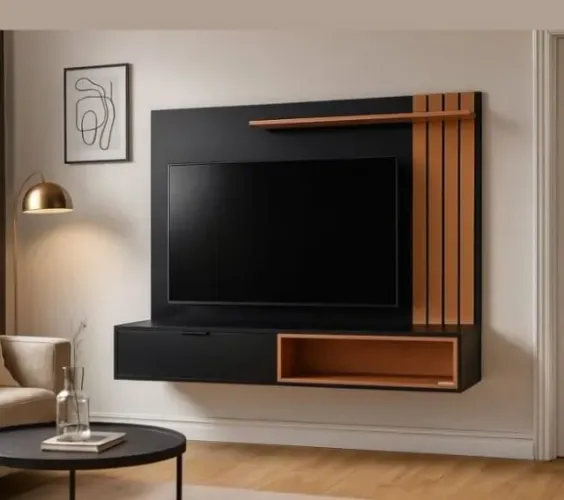 Painel 65 Preto e Amadeirado