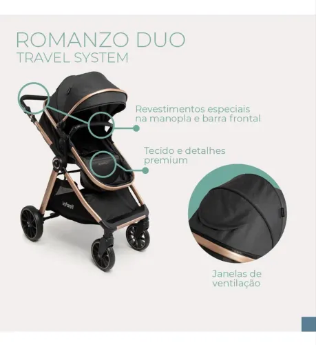 Carrinho Travel System Romanzo Duo - Infanti Cor Preto/Bronze