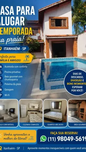 Disponível casa para temporada em itanhaem centro do belas artes praia dos sonhos .