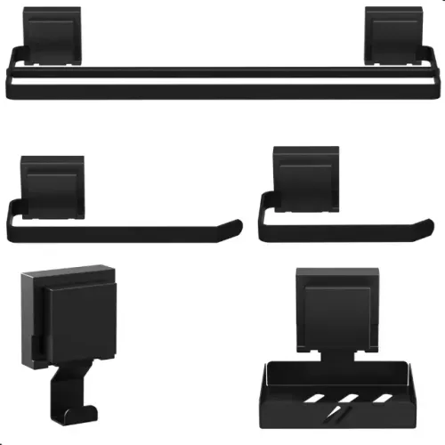 Kit Acessórios Banheiro 5 Peças Preto Ventosa