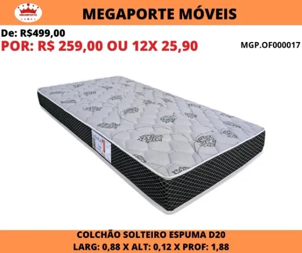 COLCHÃO DE SOLTEIRO ESPUMA D20