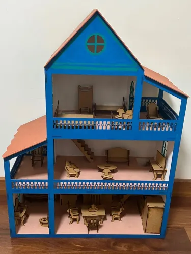 Casa Boneca 60cm Kit Móveis Madeira MDF Brinquedo Decoração