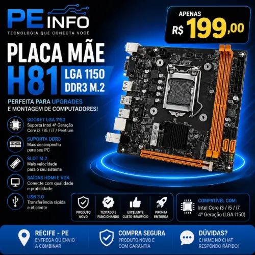 Placa Mãe H81 DDR3 M.2 Barata Nova LGA 1150