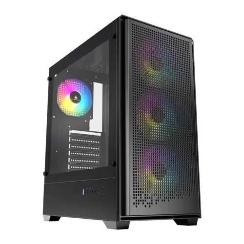 Gabinete Gamer Acegeek Qube Mesh, Rainbow, Mid-Tower, Lateral de Vidro, Com 3 Fans, Preto