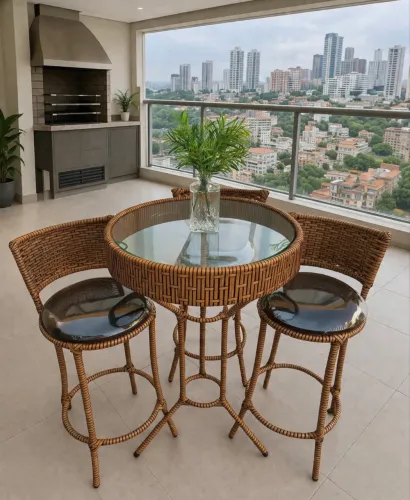 Bistrô mesa cozinha fibra sintética vime banquetas