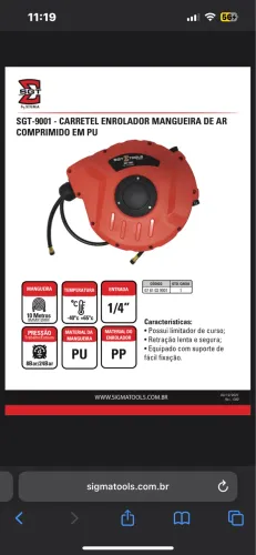 SGT-9001 - CARRETEL ENROLADOR MANGUEIRA DE AR COMPRIMIDO EM PU