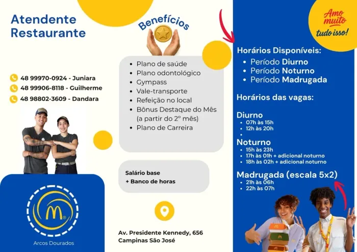 Vaga para atendente de restaurante 