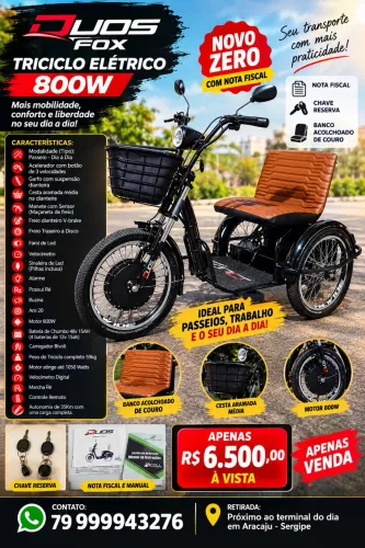 Triciclo Elétrico Duos Fox 800W - Novo Zero