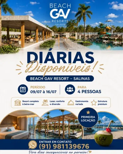 BEACH GAV RESORT - Período de 09/07 à 16/07 Disponível