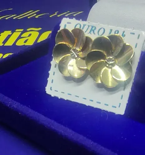 Brinco Flor Botão Ouro Branco Ouro 18 Kilates Peso 1.60 Gramas 12 mm                      