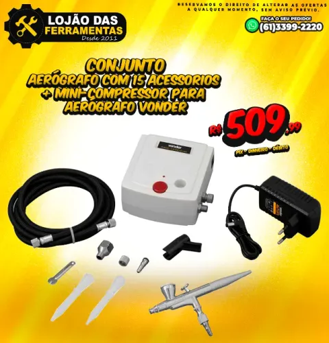 Aerógrafo Com 15 Acessorios + Mini-Compressor Para Aerógrafo Vonder
