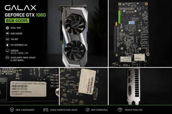 Placa De Vídeo Nvidia Galax Geforce Gtx 1060 Oc Edition 6gb (Usado)