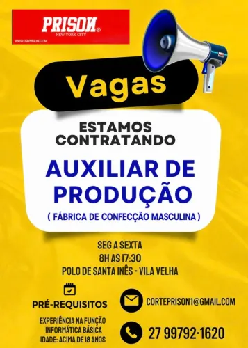 Vaga de Auxiliar de produção na área de confecção