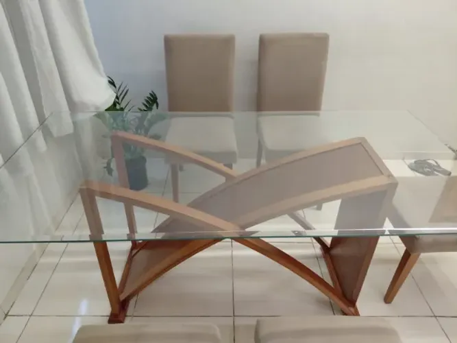 Mesa de jantar, vidro retangular 6 cadeiras