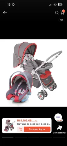 Carrinho de Bebê com Bebê Conforto Reverse Vermelho TS Cosco Kids