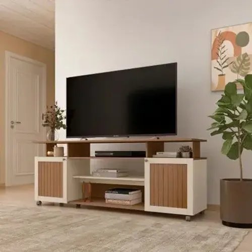 Rack para TV até 75 Polegadas com Ripado e Rodízios Ipanema - Artely