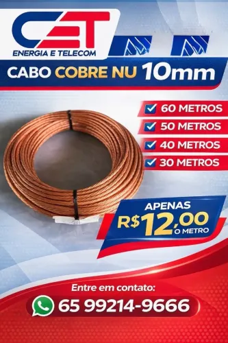 CABO PARA ATERRAMENTO - 10MM COBRE NU
