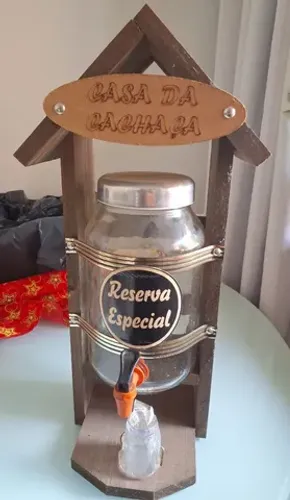 Pingômetro de madeira e dispenser de vidro + copo