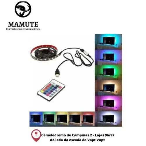 Fita Led 5050 Rgb Controle Remoto 5m 5v Usb Para Tv Pc Carro