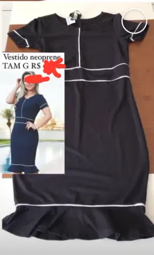 Vestido neoprene igual da foto preto com detalhes branco
