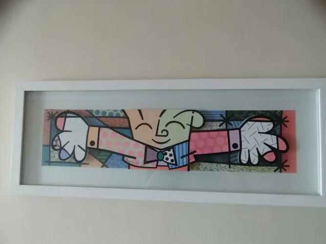 Quadro Romero Britto The Hu90x34 Emoldurado Decoração Pop Art