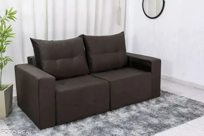 Estofado Retratil Havai 180 2x90 Veludo Marrom Bianca Decor SR