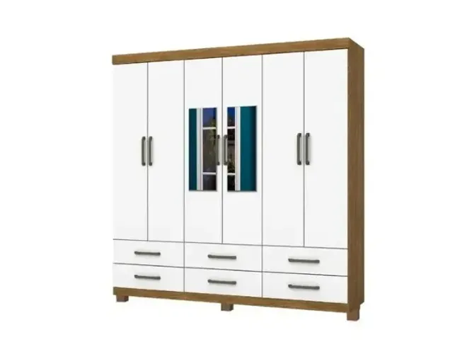 Roupeiro Dallas 6 portas e 6 gavetas e espelho (gett moveis) 