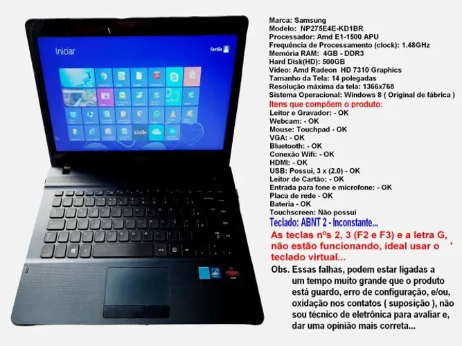 Notebook Samsung Modelo NP275E4E " Estado de zero "