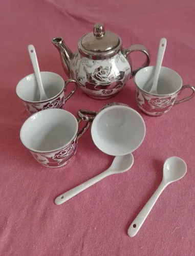 Conjunto de chá vintage em prata  9 peças.