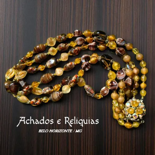 Colar de Época com Pedras Naturais - Jaspe, Ágata e Cristal | Fecho Decorado<br>