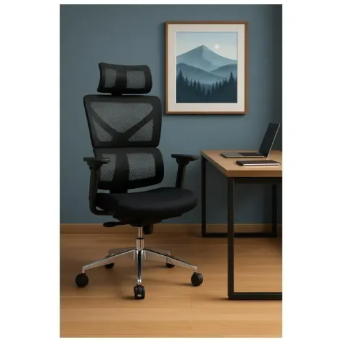 Cadeira Presidente Tela TITAN Giratória Preta Ergonômica Conforto Executivo 30067