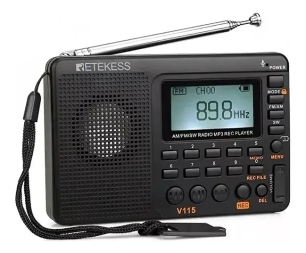 Radio Retekess V115 digital portátil com Despertador e Gravador