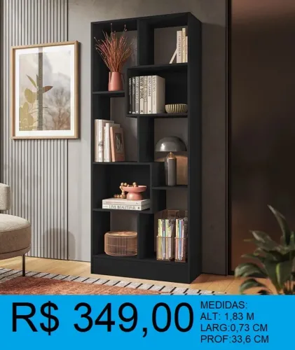 Estante preta para sala ou escritório - Linda!