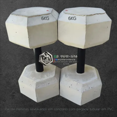 Par de Halteres 6kg (6+6kg = 12kg total) - R$ 72,00  - Concreto + Pegada tubular em PVC