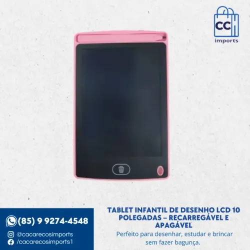 Tablet Infantil de Desenho LCD 10 Polegadas - Recarregável e Apagável