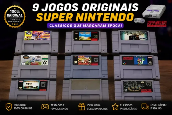 Lote com 9 Jogos Originais de Super Nintendo (SNES) - Clássicos Retro - Funcionando
