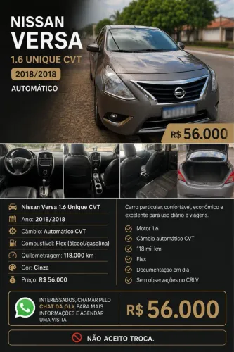 Nissan Versa Unique 1.6 16V Flexstart 4P Aut. 2018