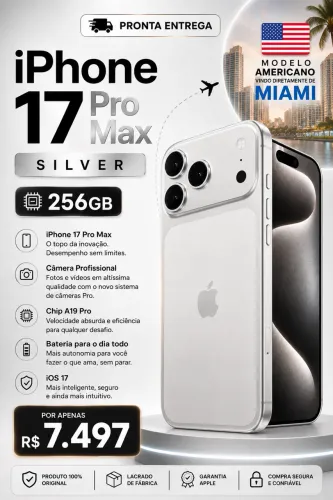 iPhone 17 Pro Max, 256gb, Prata/Silver, Americano