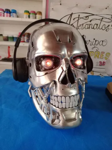 Suporte Headset Fones de ouvido T-800 O Exterminador do Futuro Impressão 3D luzes led