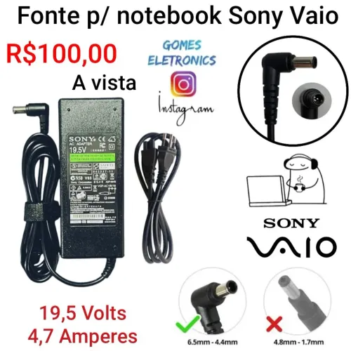 Fonte Para Notebook Sony Vaio 19.5v 4.7a Carregador Notebook Sony (Loja Física)