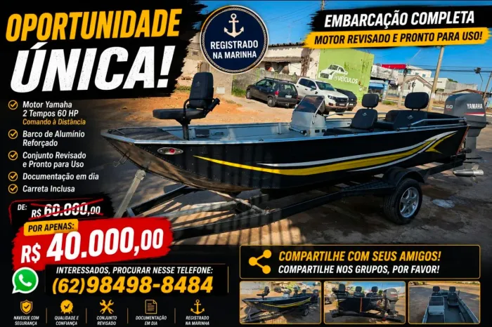 Lancha Alumar (leve forte) 5.5 metros motor 60 yamaha 2 tempos