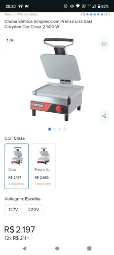 Sanduícheira / chapeira média simples alumínio lisa croydom