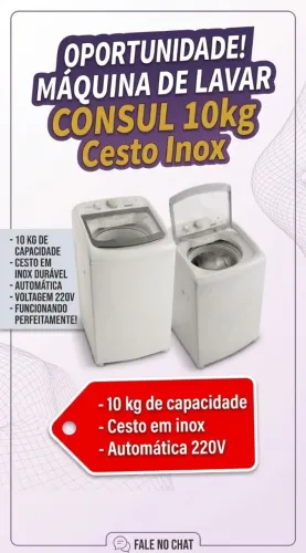 Máquina de Lavar Consul 10kg Cesto Inox 220V